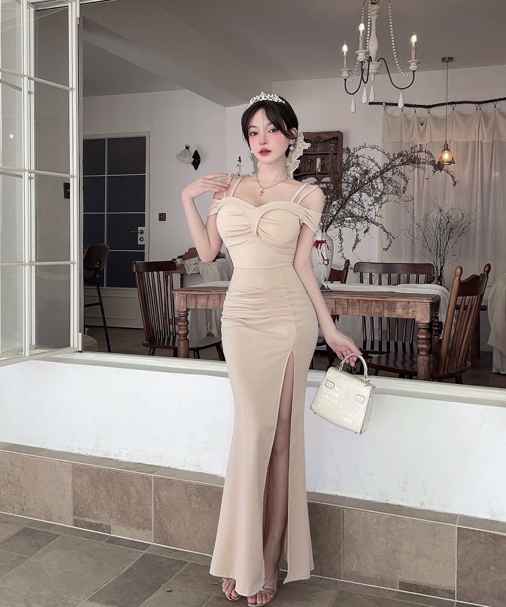 High slit sling dress long low-cut formal dress