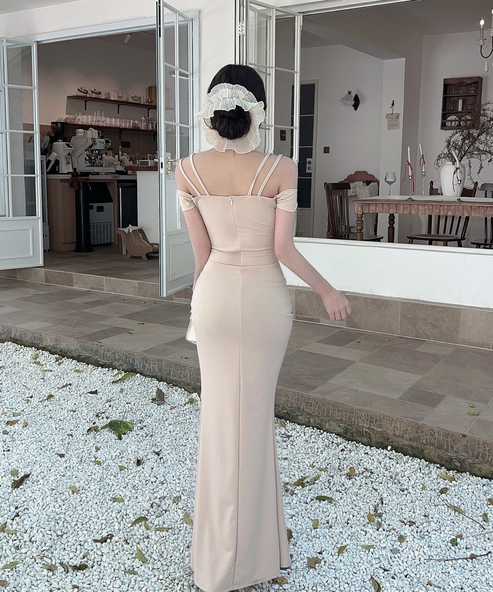 High slit sling dress long low-cut formal dress