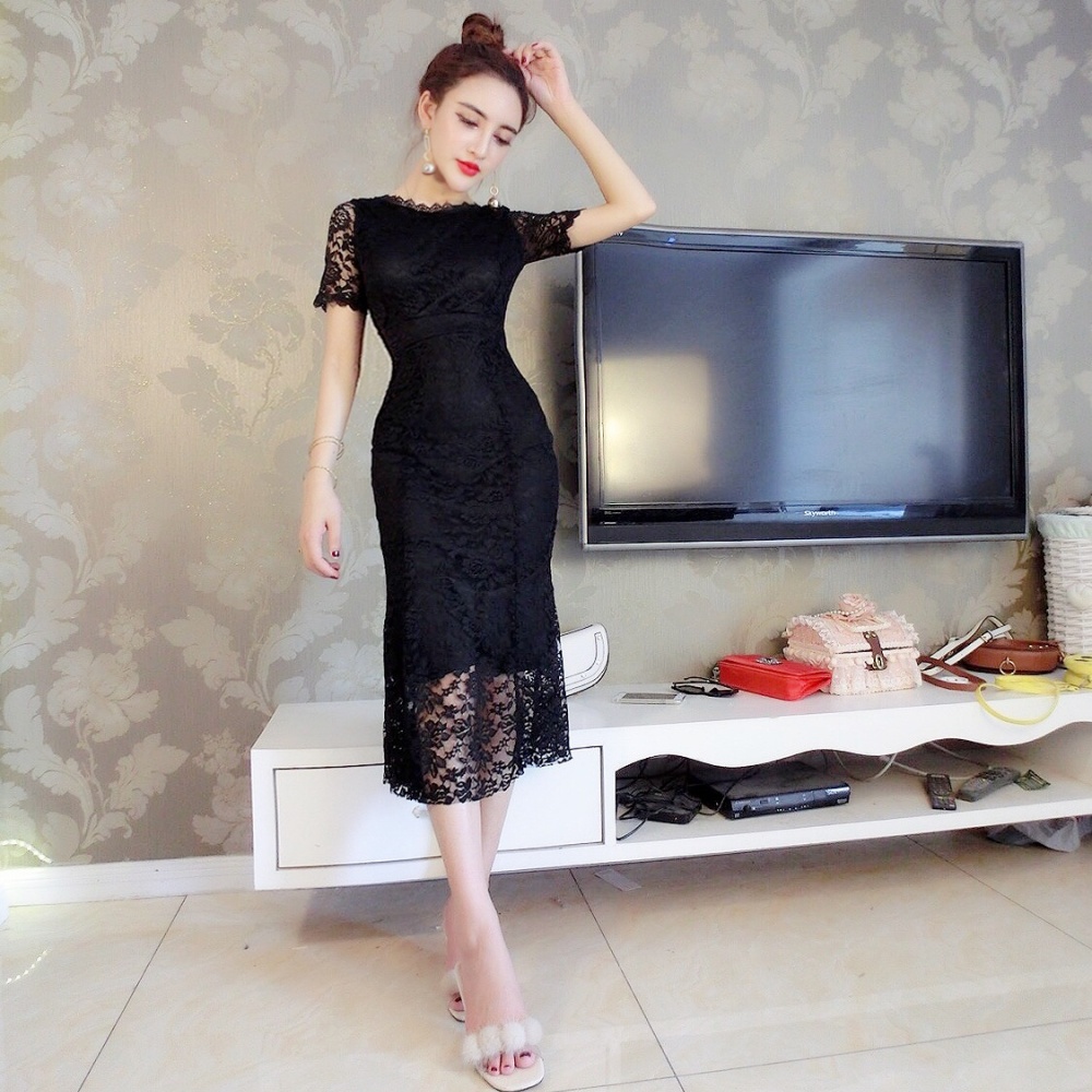 Slim pinched waist long dress bottoming package hip dress