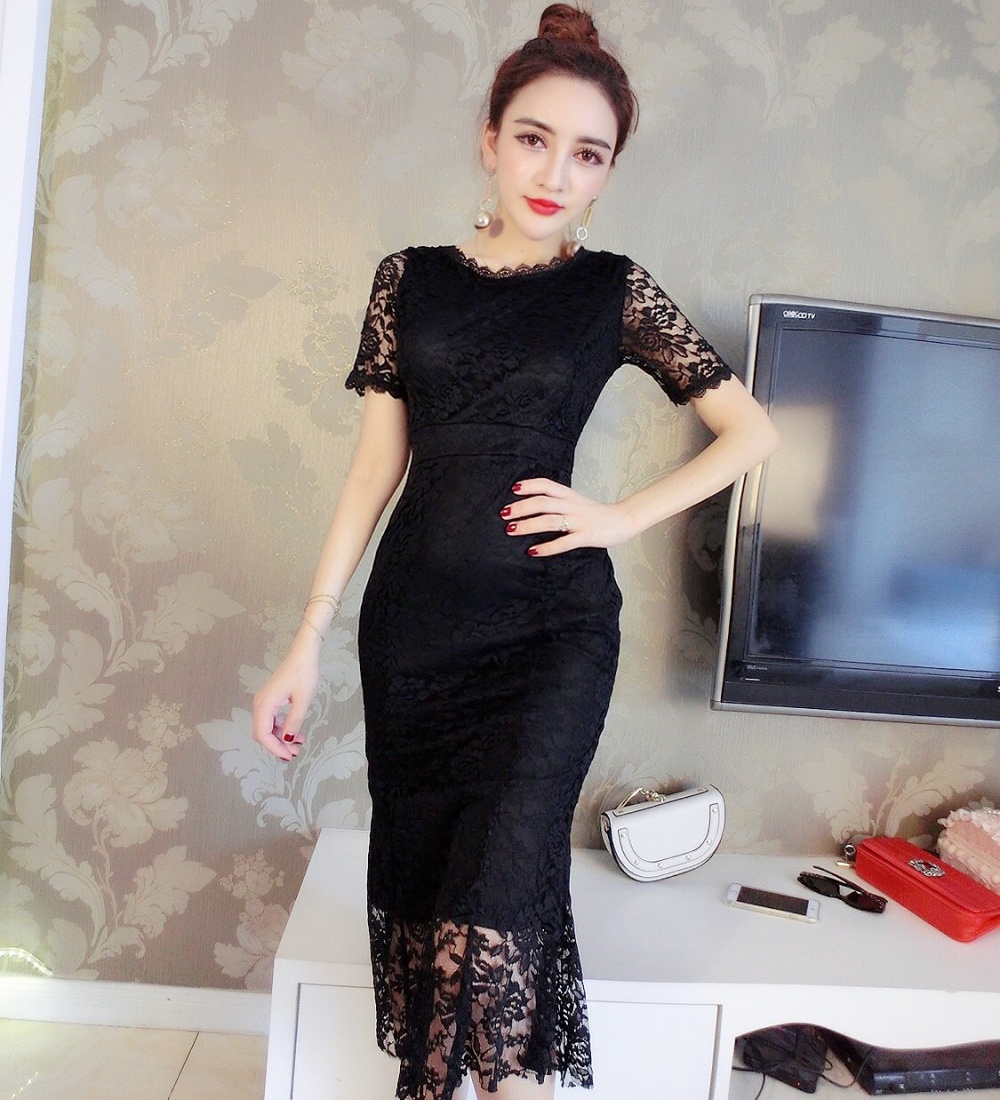 Slim pinched waist long dress bottoming package hip dress