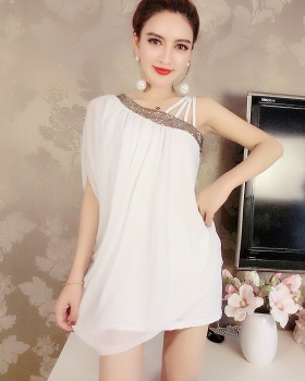 Package hip elegant sloping shoulder sexy composite wire dress