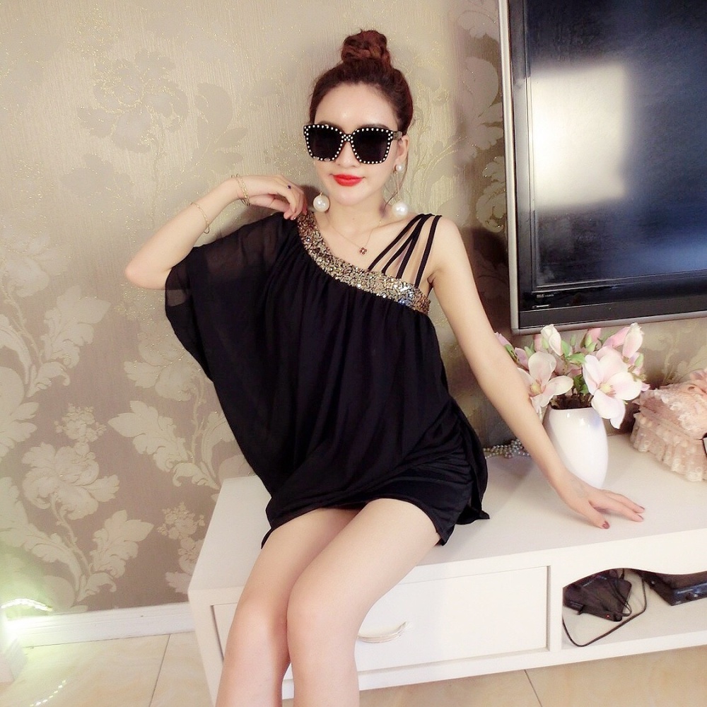 Package hip elegant sloping shoulder sexy composite wire dress