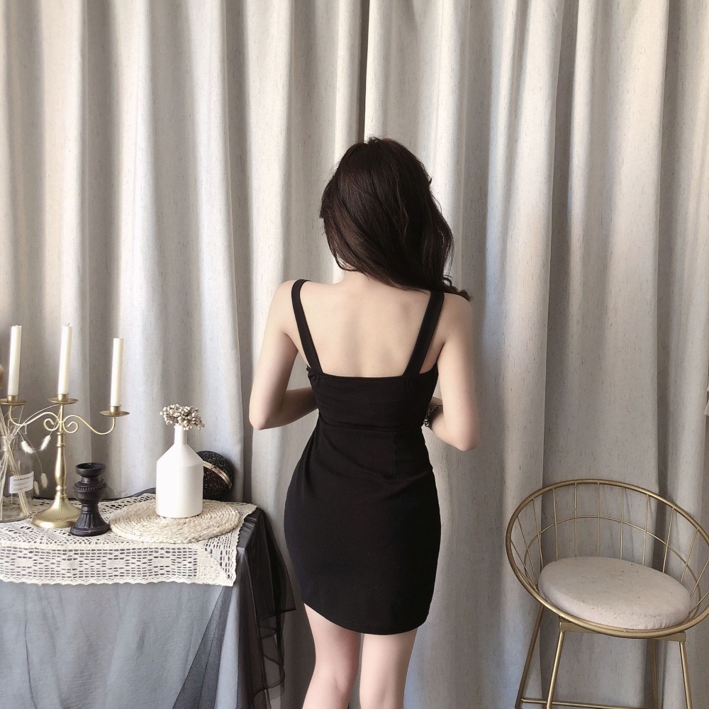 Sling slim buckle decoration skirt hem irregular dress