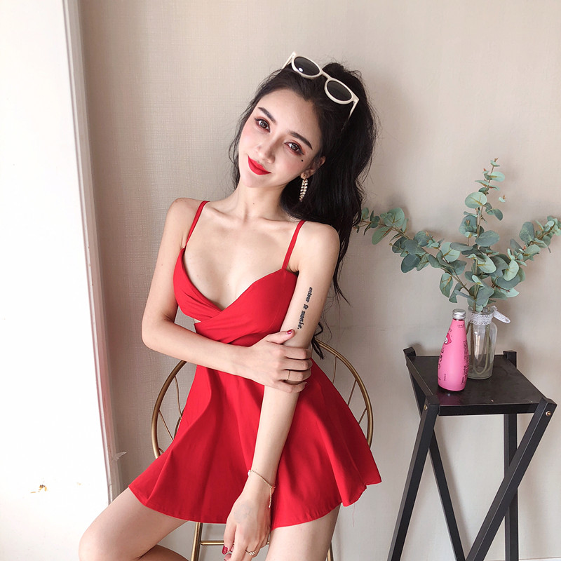 Sling big skirt halter nightclub sexy V-neck dress