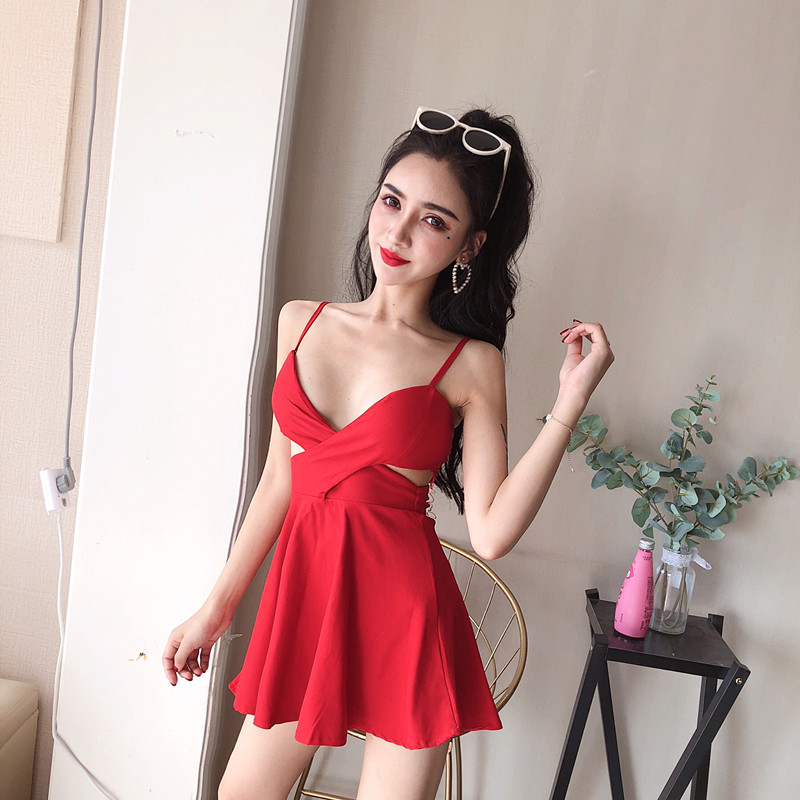 Sling big skirt halter nightclub sexy V-neck dress