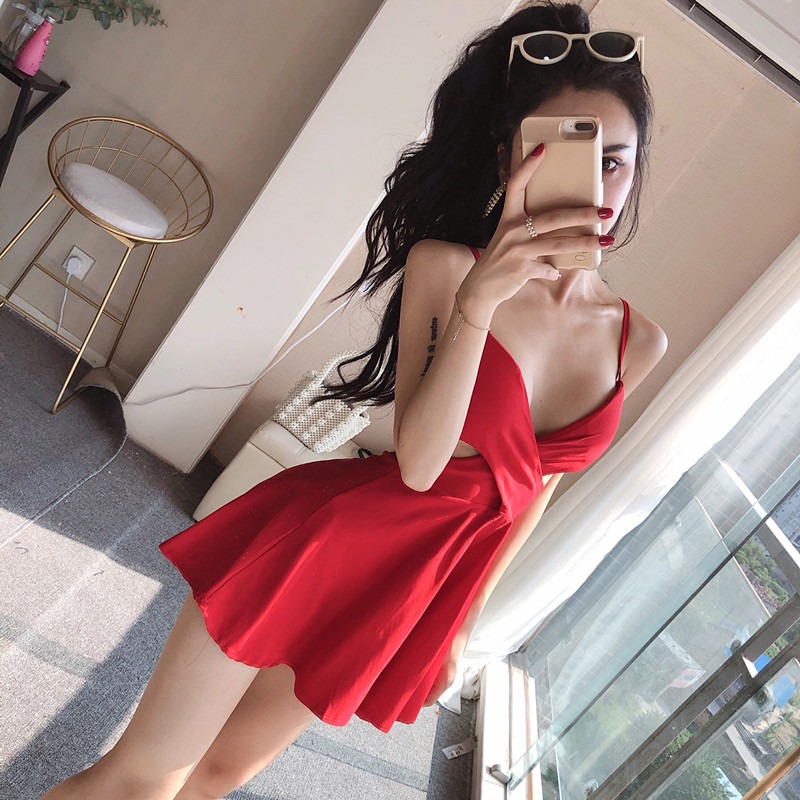 Sling big skirt halter nightclub sexy V-neck dress