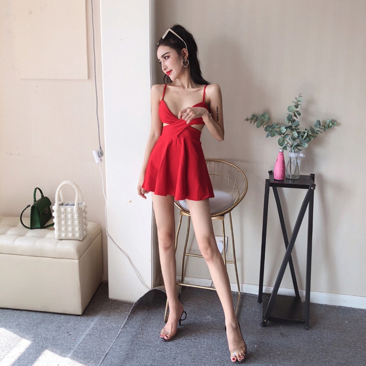 Sling big skirt halter nightclub sexy V-neck dress