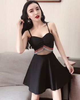Slim all-match low-cut mixed colors sling dress