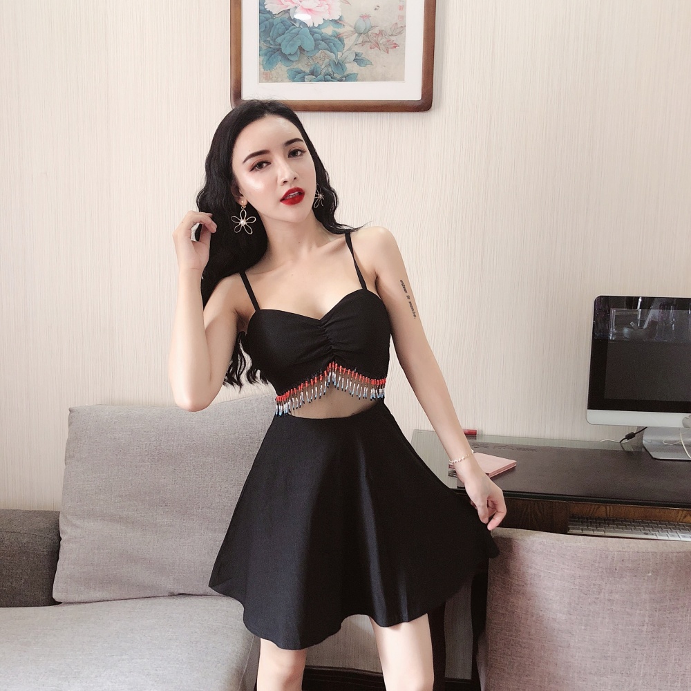 Slim all-match low-cut mixed colors sling dress