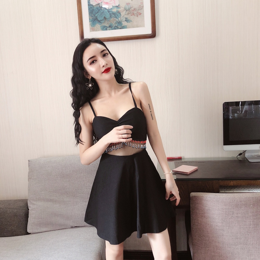 Slim all-match low-cut mixed colors sling dress