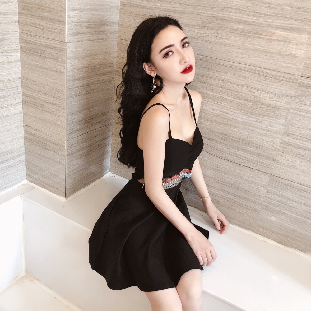 Slim all-match low-cut mixed colors sling dress