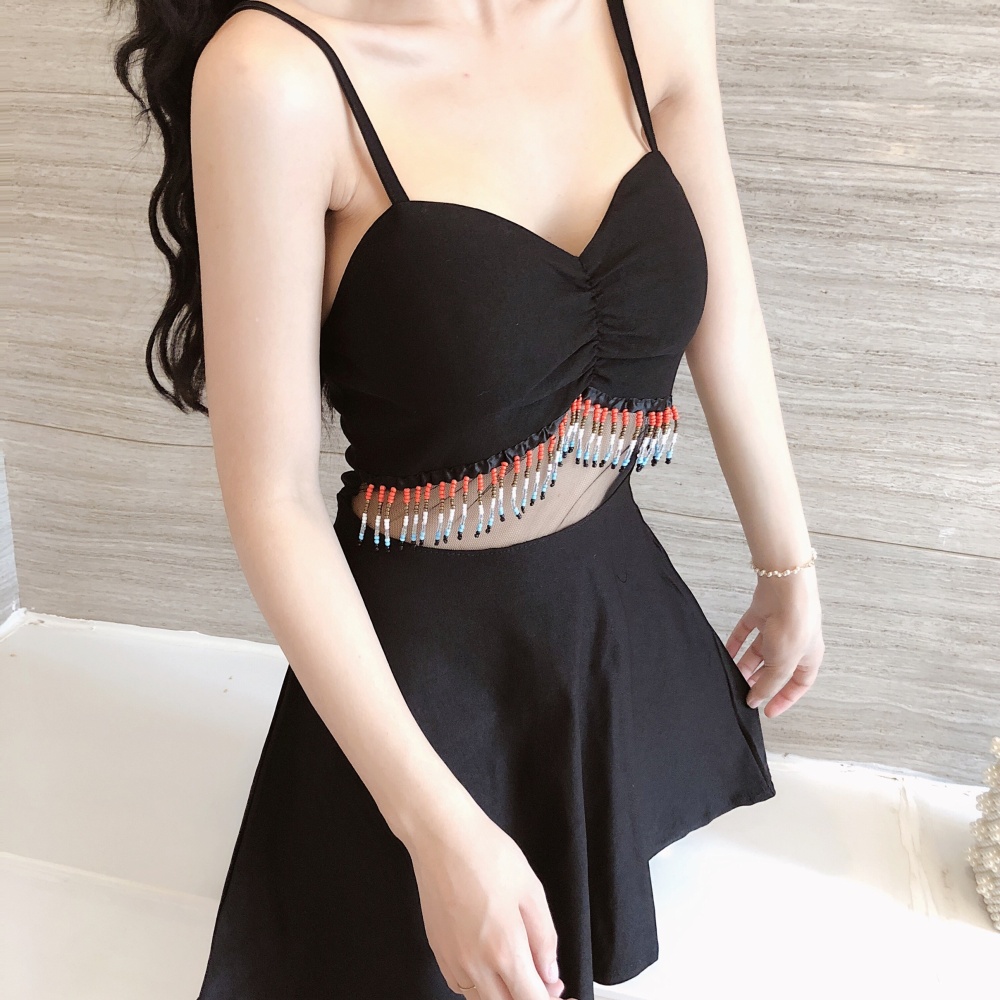 Slim all-match low-cut mixed colors sling dress