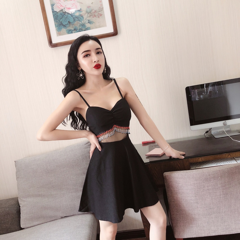 Slim all-match low-cut mixed colors sling dress