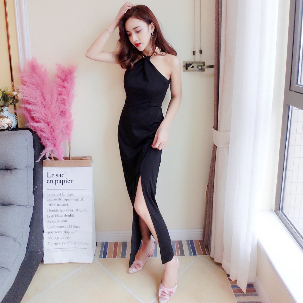 Split evening evening dress long halter formal dress