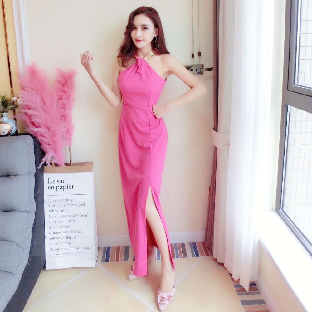 Split evening evening dress long halter formal dress