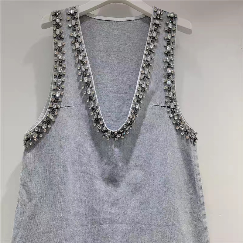 Fashion sling sleeveless V-neck sexy denim dress