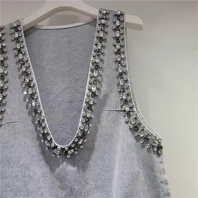 Fashion sling sleeveless V-neck sexy denim dress