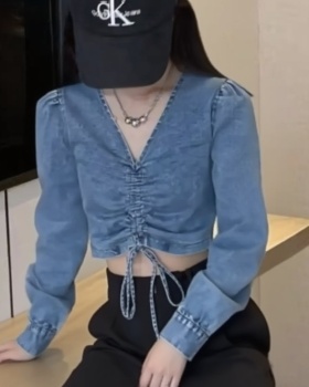 Side zip European style sexy shirt Korean style V-neck tops