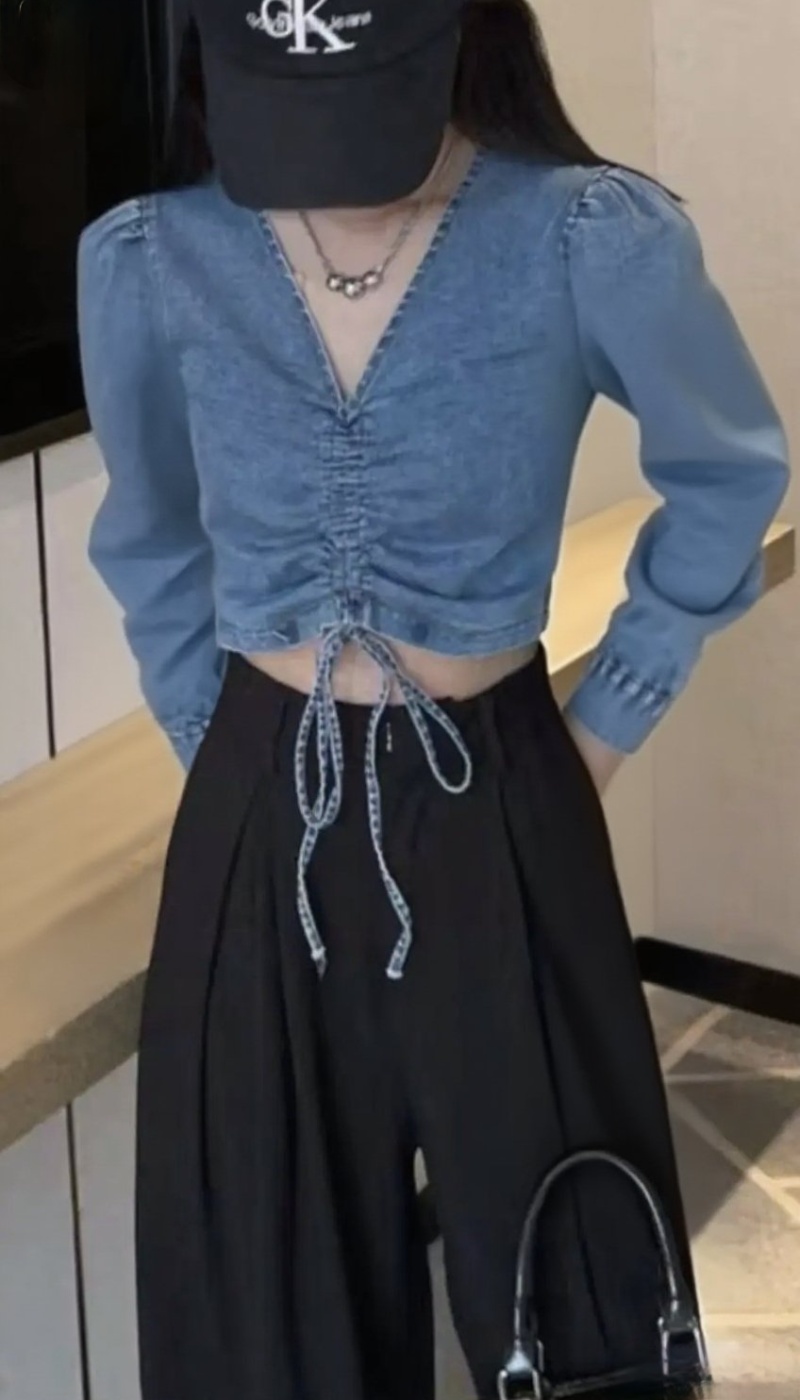 Side zip European style sexy shirt Korean style V-neck tops