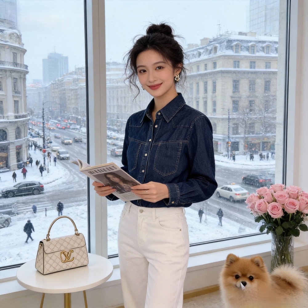 Spring and autumn denim American style retro shirt