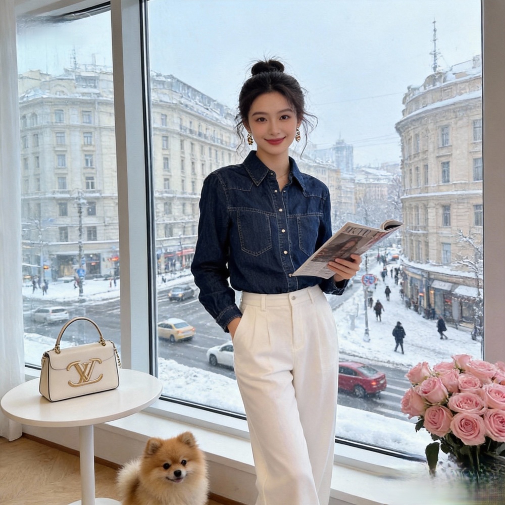 Spring and autumn denim American style retro shirt