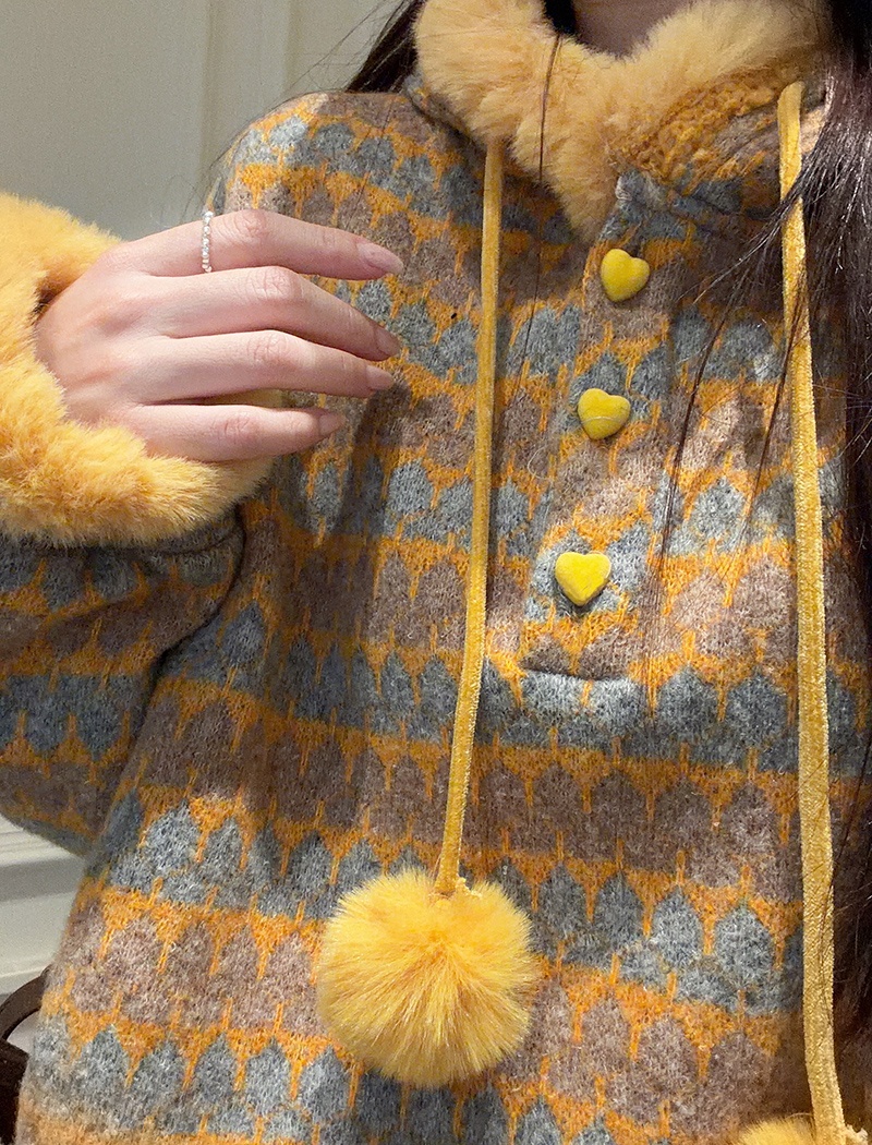 Hooded stripe tops thermal loose sweater for women