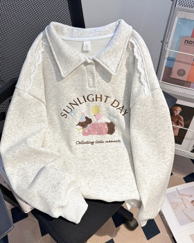 Cartoon loose tops lace hoodie for women