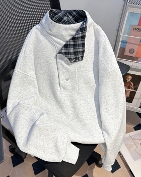 High collar plaid tops plus velvet loose couple clothes