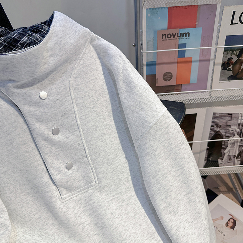 High collar plaid tops plus velvet loose couple clothes