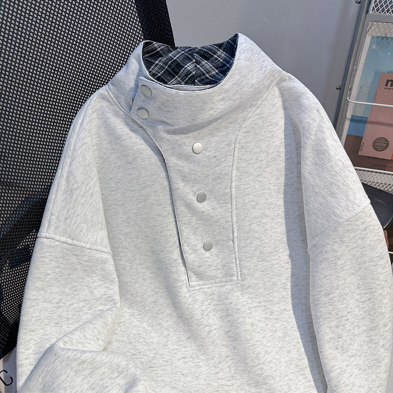 High collar plaid tops plus velvet loose couple clothes