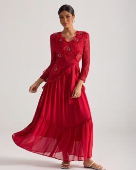 France style stereoscopic long dress embroidery beading dress