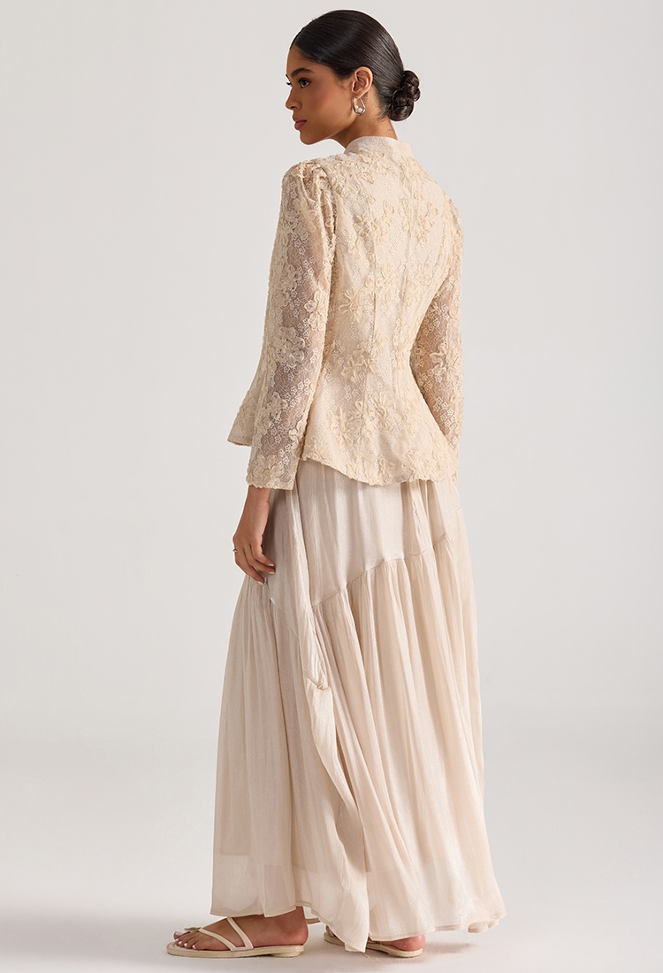 Embroidery tops long sleeve skirt 2pcs set