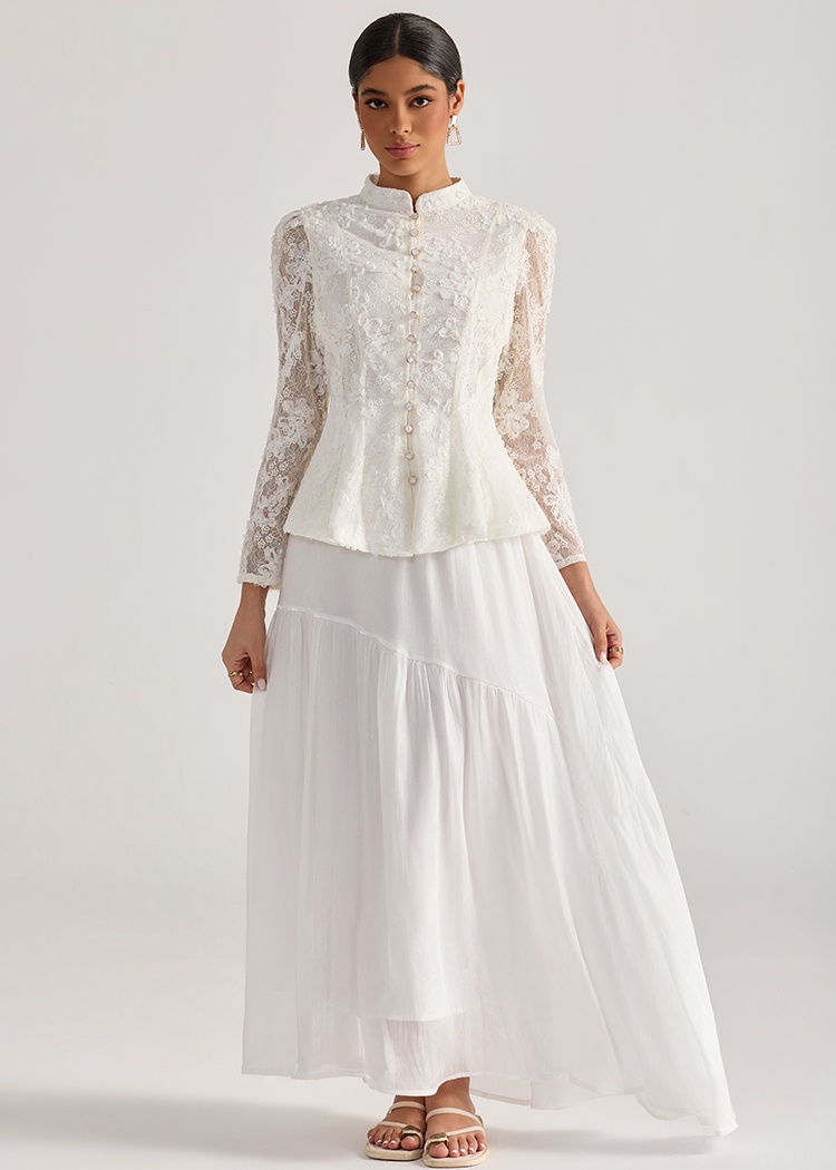 Embroidery tops long sleeve skirt 2pcs set