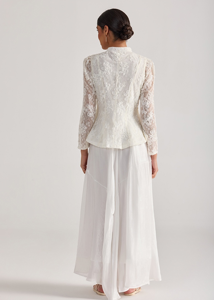 Embroidery tops long sleeve skirt 2pcs set