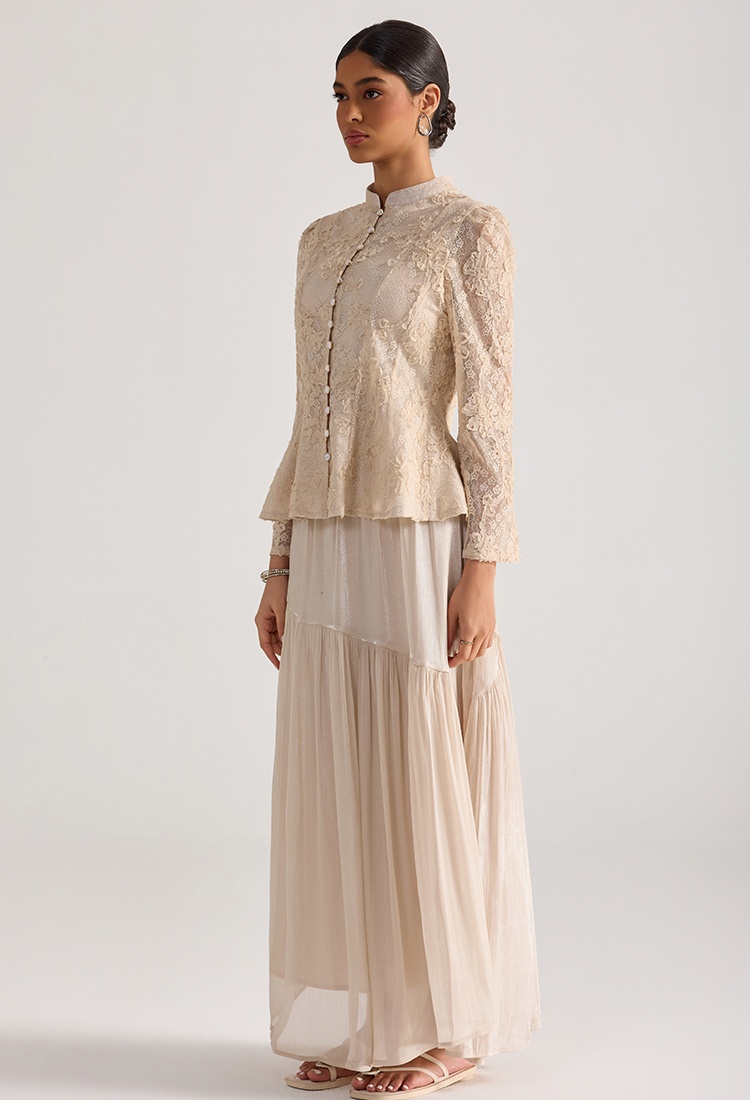 Embroidery tops long sleeve skirt 2pcs set