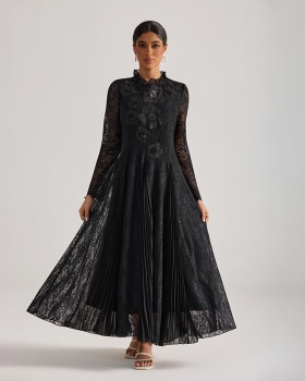 Flowers court style long dress long sleeve lace dress