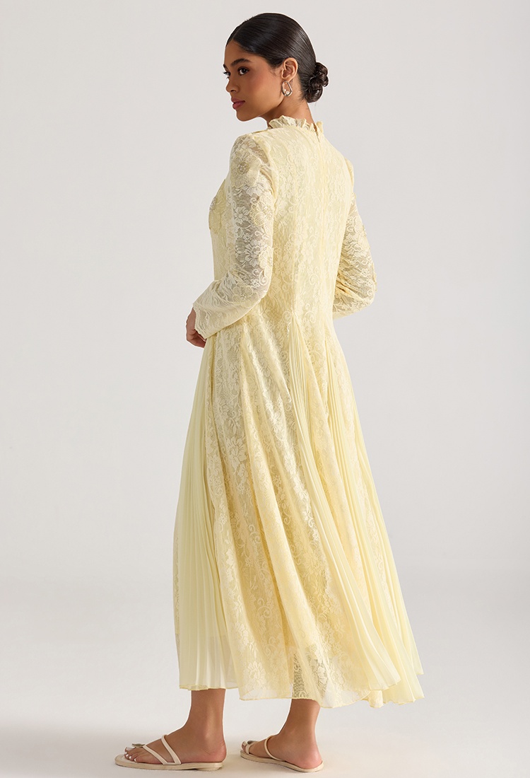 Flowers court style long dress long sleeve lace dress