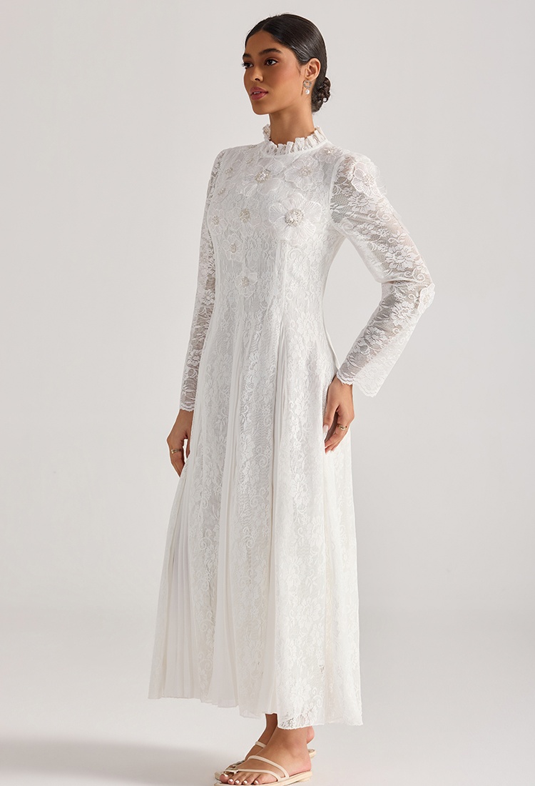 Flowers court style long dress long sleeve lace dress