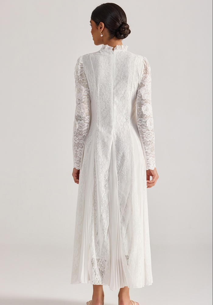 Flowers court style long dress long sleeve lace dress