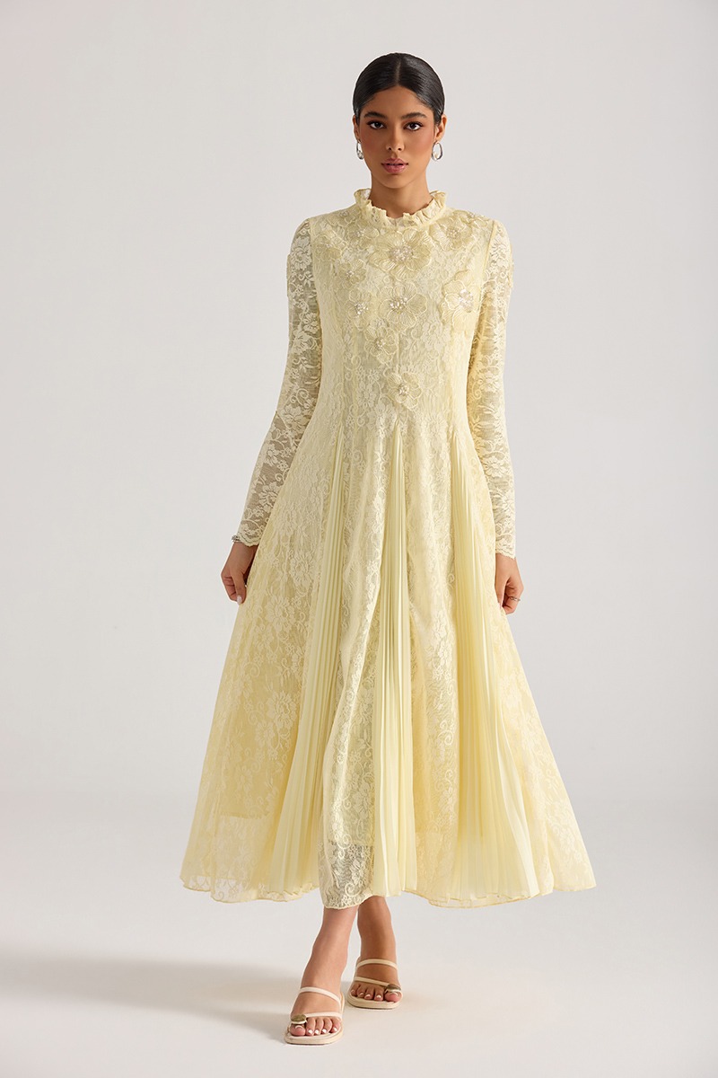 Flowers court style long dress long sleeve lace dress