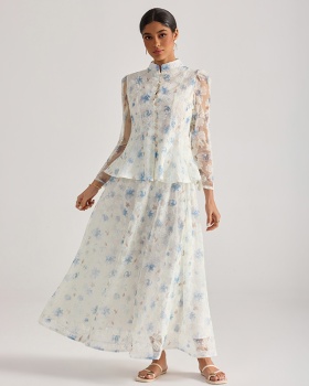 Embroidered flowers skirt tops 2pcs set