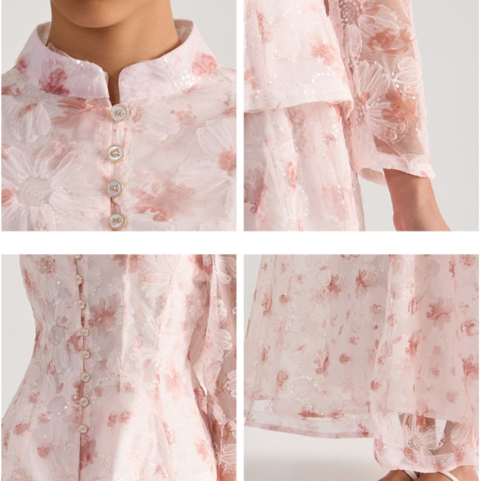 Embroidered flowers skirt tops 2pcs set