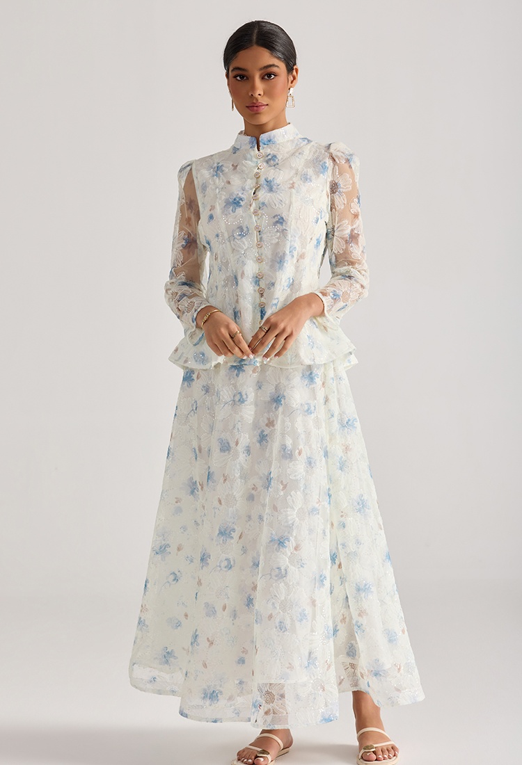 Embroidered flowers skirt tops 2pcs set