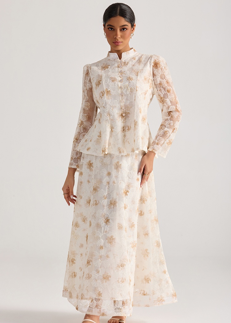 Embroidered flowers skirt tops 2pcs set