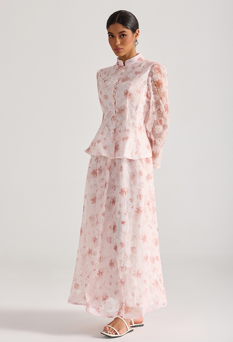 Embroidered flowers skirt tops 2pcs set