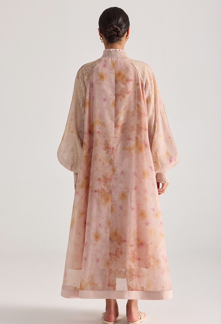 Printing flowers splice painting long sleeve dress