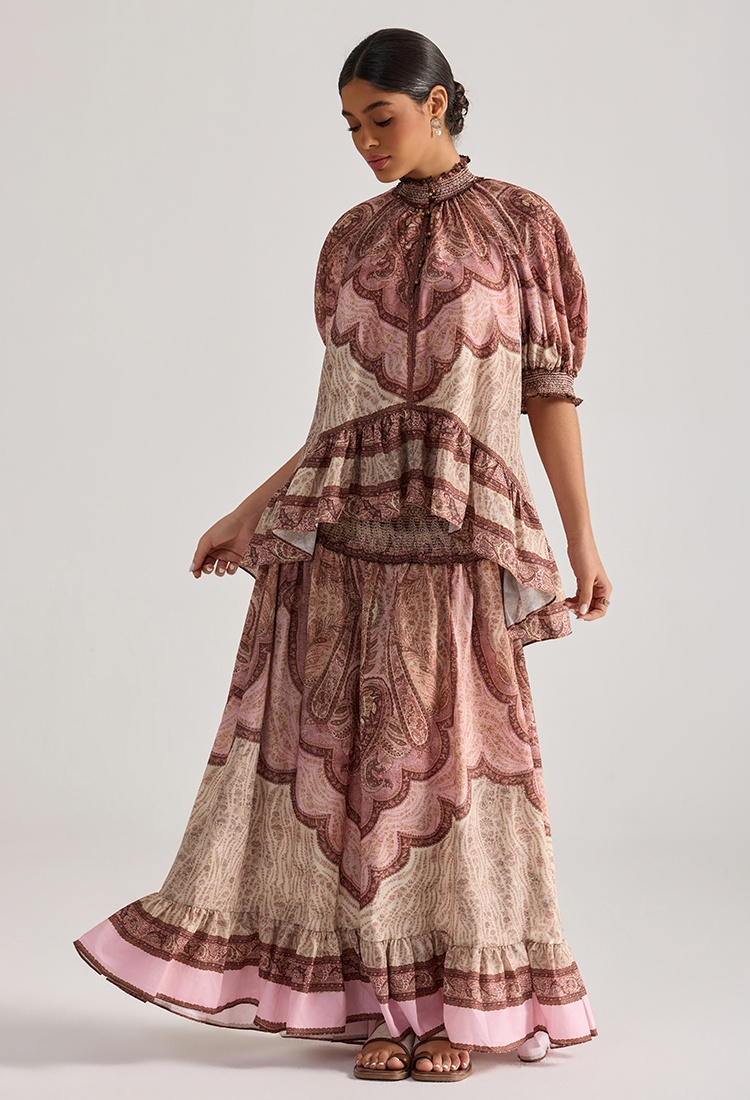 Loose lotus leaf edges skirt short sleeve tops 2pcs set