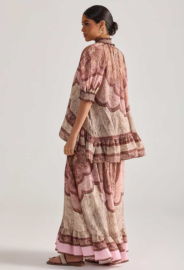 Loose lotus leaf edges skirt short sleeve tops 2pcs set