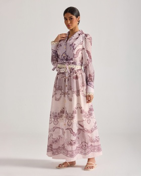 Court style tops printing long skirt 2pcs set