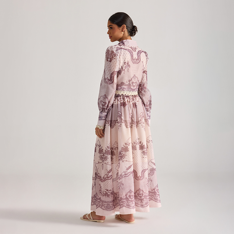 Court style tops printing long skirt 2pcs set